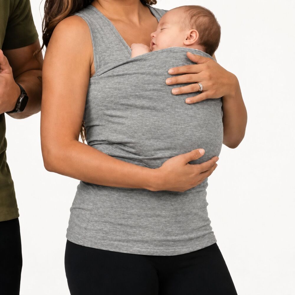 LIOR Gray V Neck Layered Front Tank Top Womens M Stretch Cotton Blend